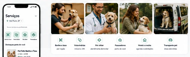 Busca de serviços pet no CENC Pets